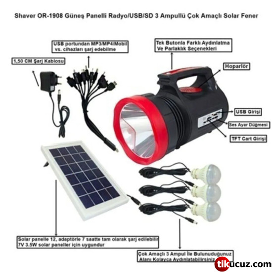 Radyolu 3 Ampullü Çok Amaçlı Solar Fener RT-906