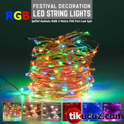 Şeffaf Kablolu RGB Pilli Peri Led Işık 3 Metre
