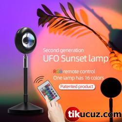 Gün Işığı Gün Batımı Projektörü Kumandalı RGB 16 Renk Ufo Projeksiyon Usb Masa Lambası