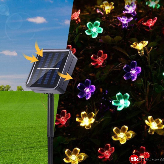 50 Ledli 8 Modlu Solar Çiçekli Rgb Bayçe Aydınlatma Dekorasyon Güneş Enerjili