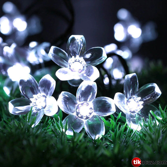 Güneş Enerjili Solar Çiçek Tasarımlı Beyaz Bahçe Aydınlatma 30 Ledli