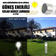 Boru Görünümünde Metal Gövdeli Güneş Enerjili Solar Bahçe Lambası 12li Set