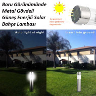 Boru Görünümlü Solar Bahçe Çim Lambası Metal Gövdeli Lamba